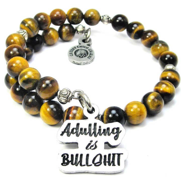 Adulting Is B*llsh*t Tiger's Eye Wrap Bracelet Funny Sayings for wholesale by Chubby Chico Charms