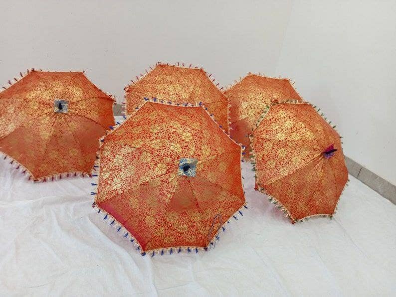 Bhawana Handicrafts - Venta al por mayor Paraguas - Mujer - Paraguas decorativo para boda con diseño floral indio, juego de 5 piezas6