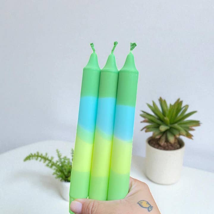 Kupkup HB. - Fi Design Studio Co. - Wholesale Tapered candle/candlestick - Joyful Glow | Green&Yellow&Blue Tapper Candle | 2.3x20 cm 3