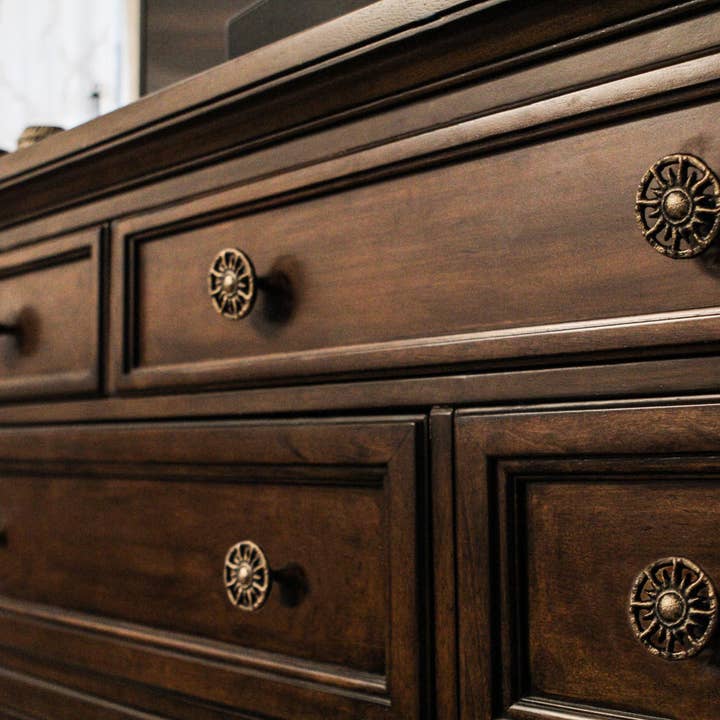 Zeckos - Wholesale Knob/Pull - Set of 6 Antique Gold Sun Cast Iron Drawer Pulls4