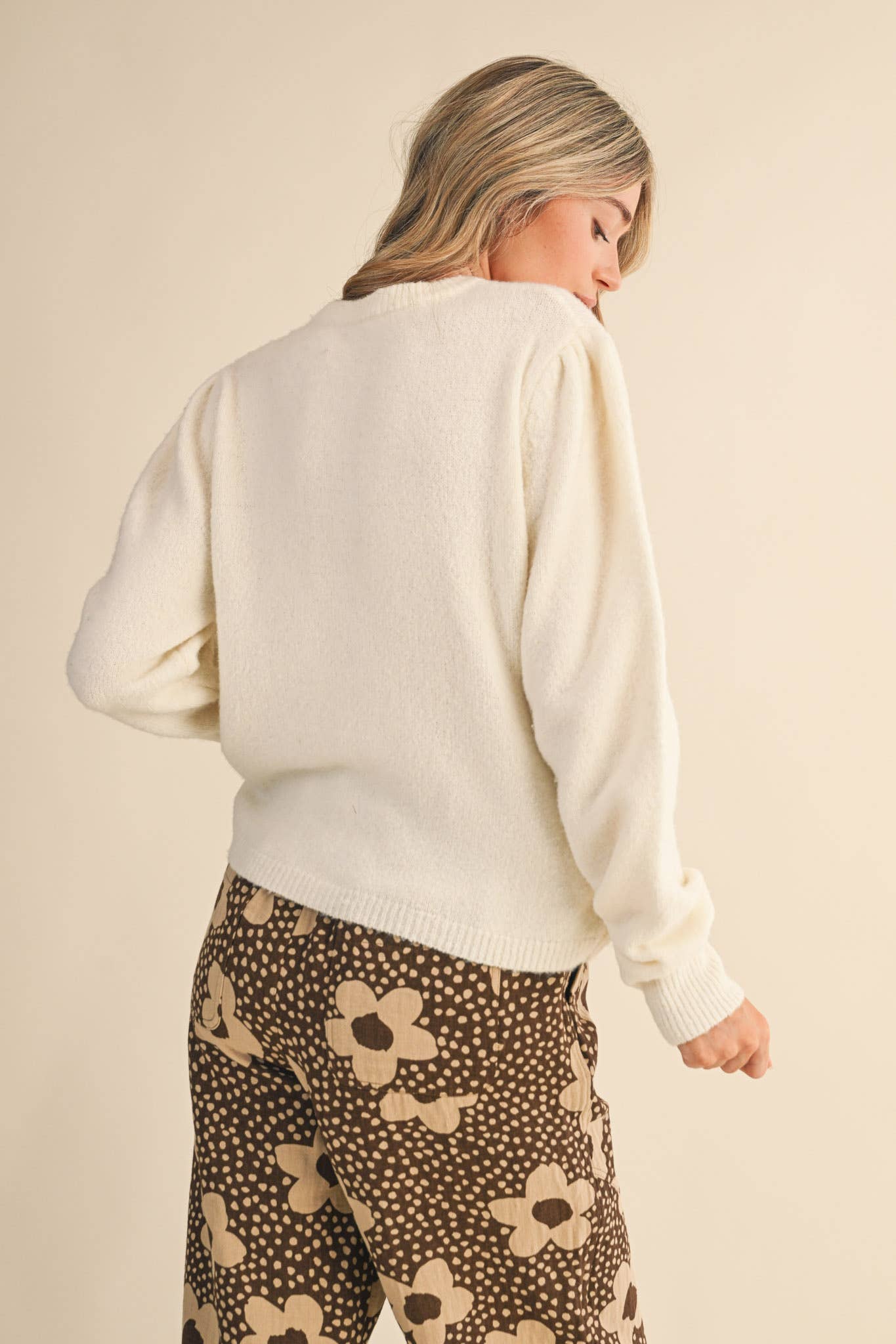 &MERCI - Wholesale Cardigan - Women's - LONG PUFF SLEEVE SWEATER CARDIGAN MSW1101810