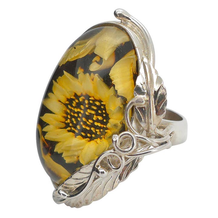 Amberman ā wholesale Cocktail/statement ring ā Sunflower Amber Cameo Adjustable Ring2