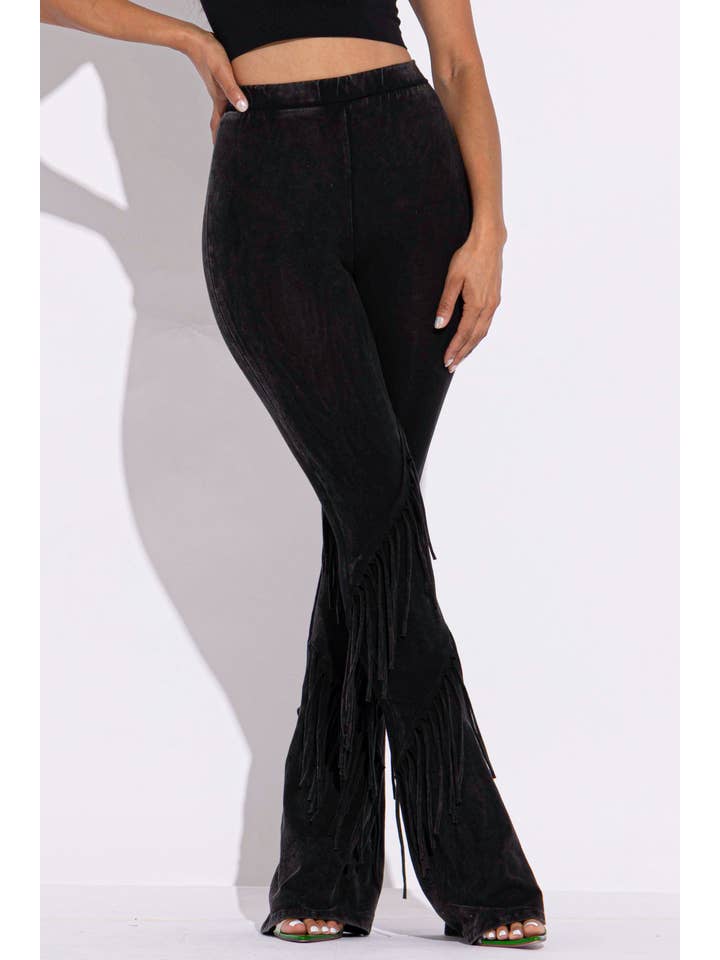 K Too - Wholesale Pants - Women's - Mineral washed fringe flare pants1