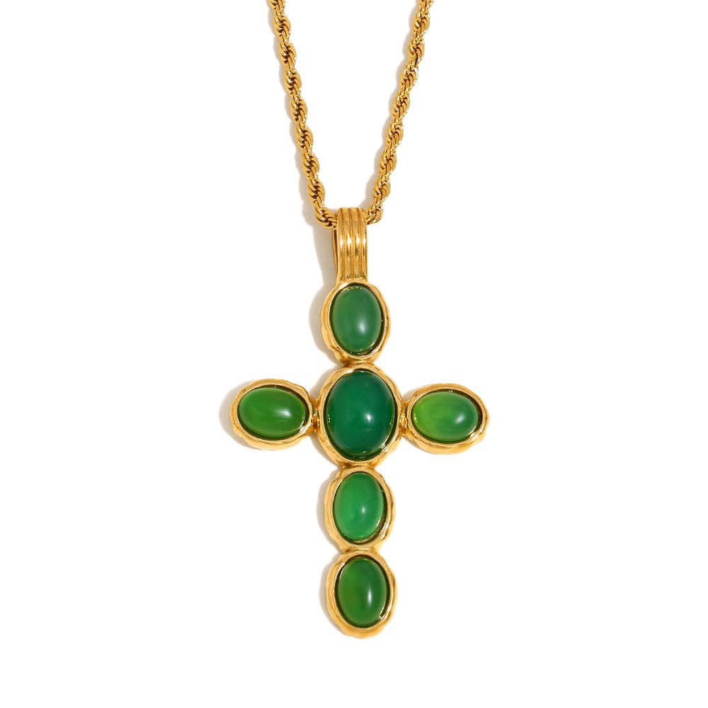 Revelari - Wholesale Pendant/Charm Necklace - 18K Gold Plated Steel Cross Necklace with Gemstones1