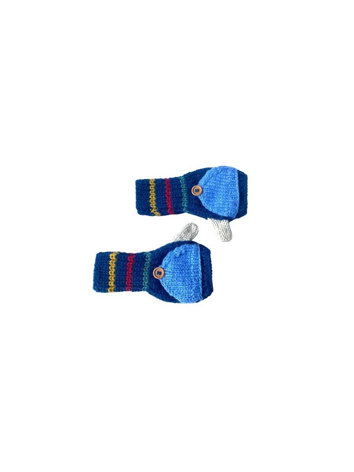 Fingerless Mitten Blue Rainbow for wholesale by Cabbages & Kings
