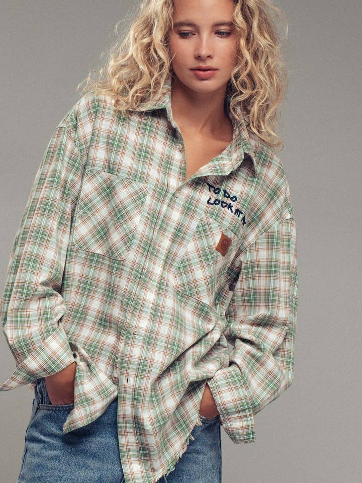 Plaid Boho Button-Up Shirt with Pocket Detail for wholesale by Fashion Week