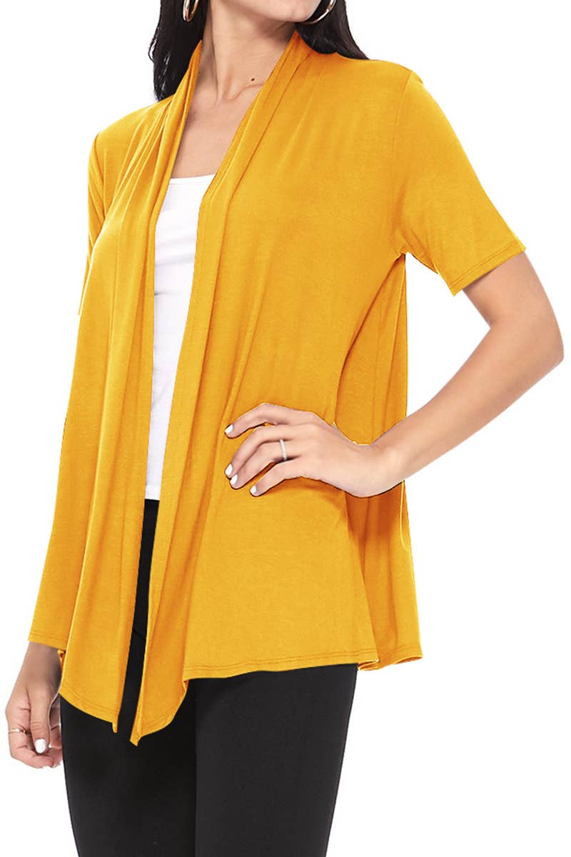 MOA COLLECTION - Wholesale Cardigan - Women's - Women's Casual Short Sleeve Draped Open Front Solid Cardigan49