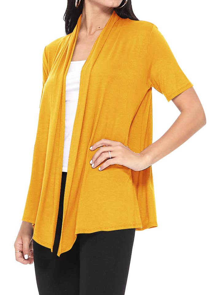 MOA COLLECTION - Wholesale Cardigan - Women's - Women's Casual Short Sleeve Draped Open Front Solid Cardigan49