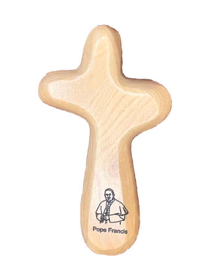 Graviertes dekoratives Haltekreuz von Papst Franziskus für den Großhandel von Holy Land Wood and Stone