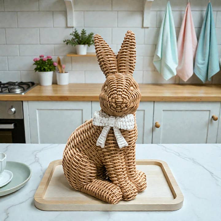 Gia Roma - Wholesale Sculpture - Easter Farmhouse Home Decor, Resin Bunny Figurine Rattan 7