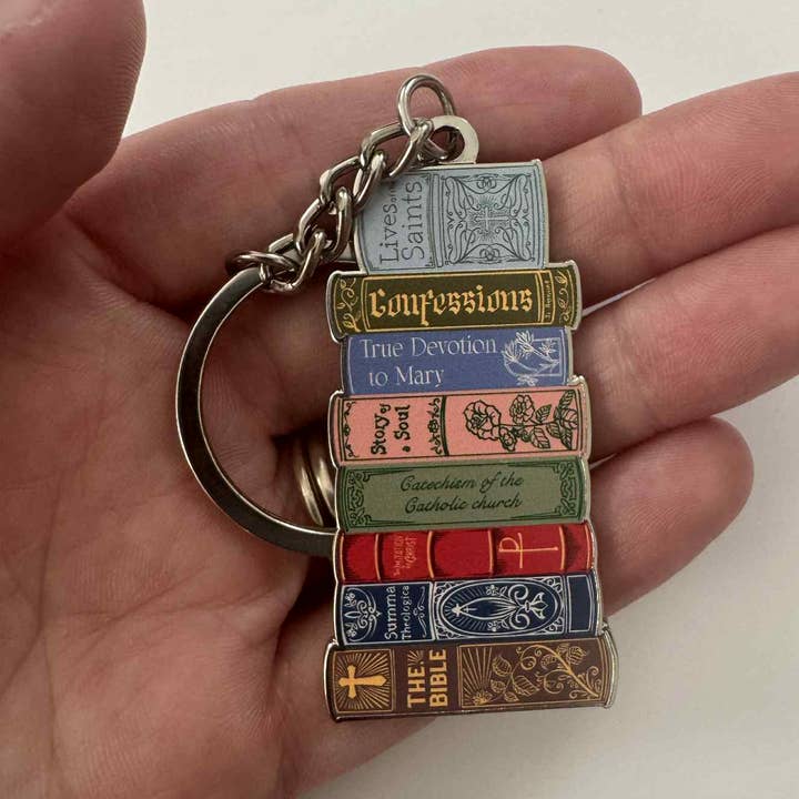 Katholische Bibliothek Buchstapel Schlüsselanhänger für den Großhandel von Brick House in the City