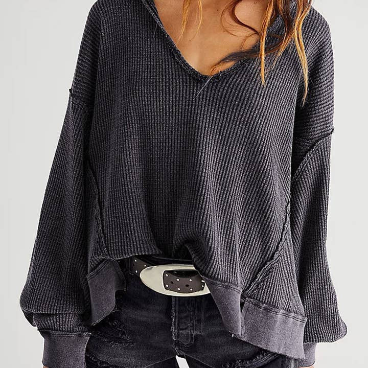 Wholesale Oversized Drop Shoulder Thermal Knit Top for your Wholesale Oversized Drop Shoulder Thermal Knit Top for your