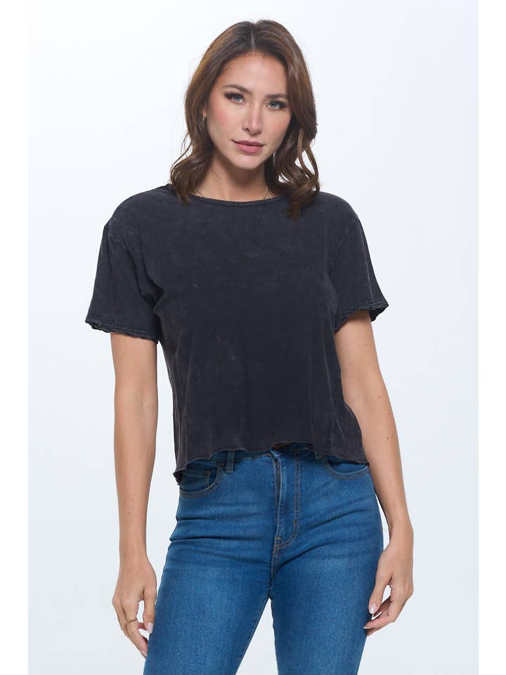 Knit Riot - Wholesale Knit top – Women's - Blank Mineral Washed Cropped Tee9