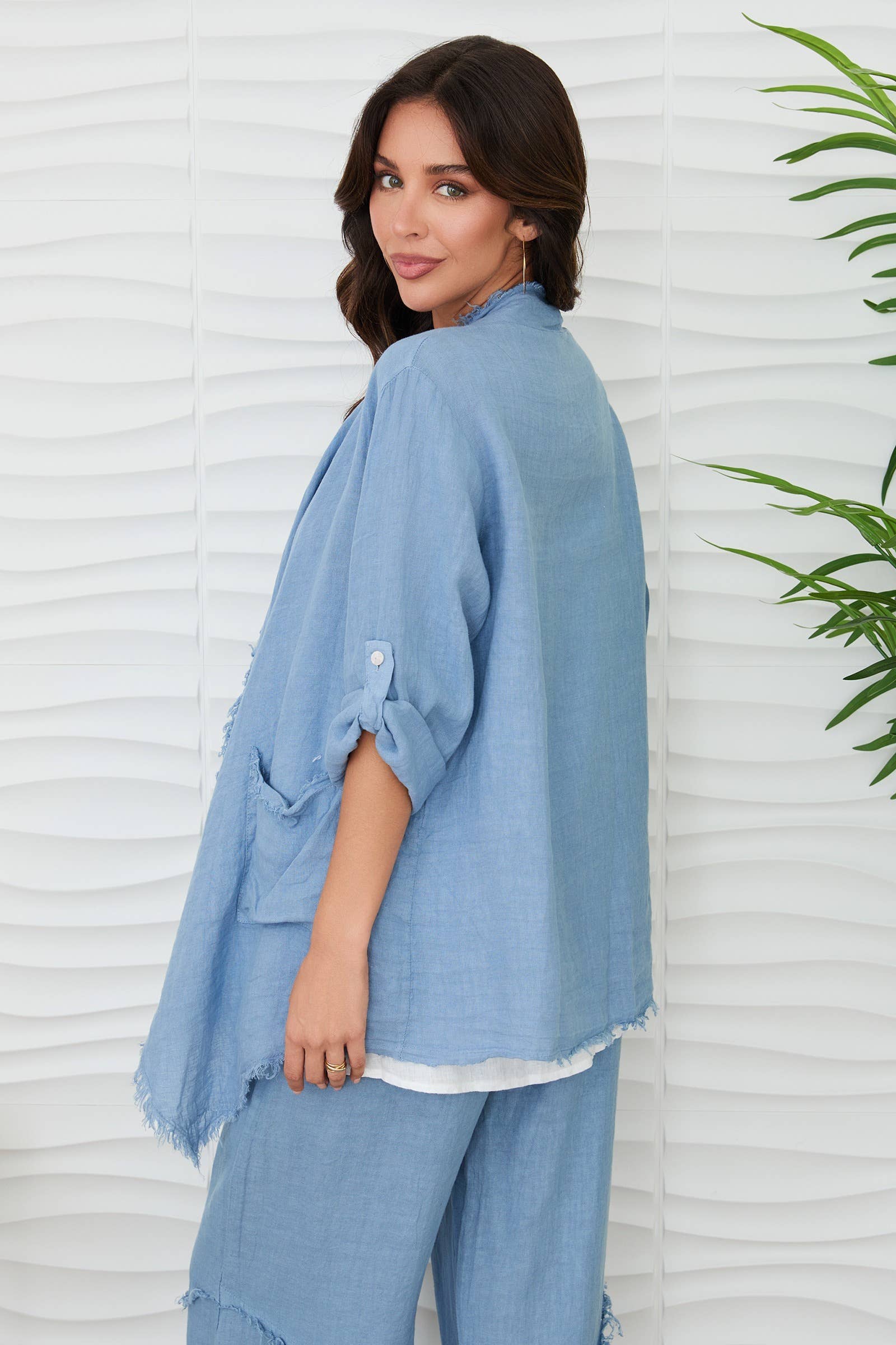 MILIO MILANO – Engroshandel Cardigan - Dame – LINEN ASYMMETRISK DRAPERET CARDIGAN (12363/154117)2