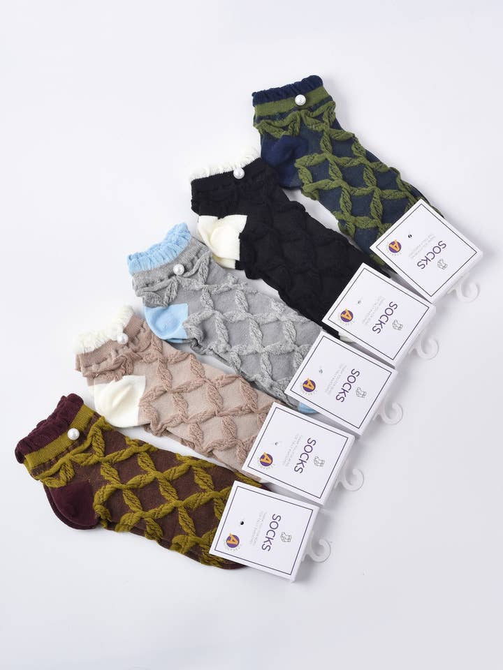 Rufia - Ruffle Pearl Decorated Ankle Socks for Women, Summer - Friendly for wholesale by Funkyrel® Atzbranding Limited