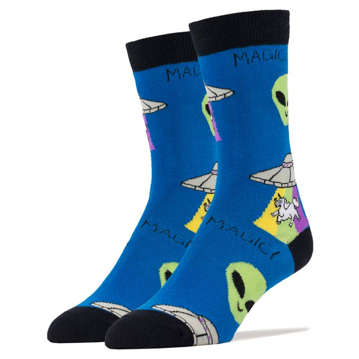 Unicorn Abduction | Men's Cotton Crew Funny Socks for wholesale by Oooh Yeah/Sock It Up/Oooh Geez Slippers