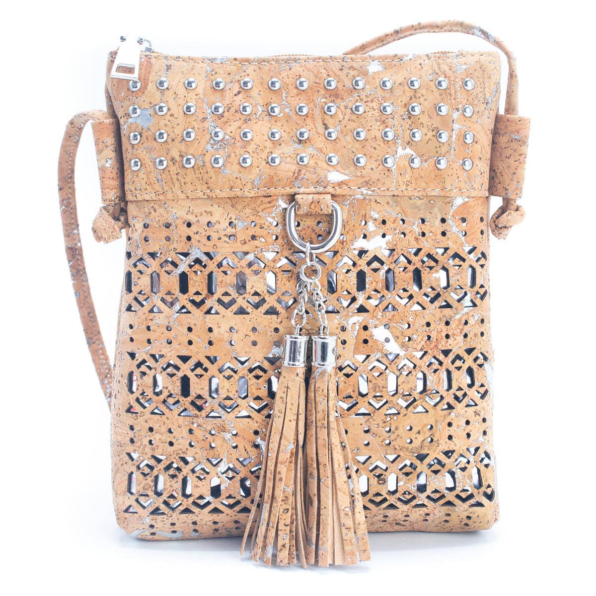Meninas Bonitas Cork - Vente Sac à bandoulière – femme - Sac bandoulière pour femme en liège naturel avec accents dorés ou argentés et découpe6