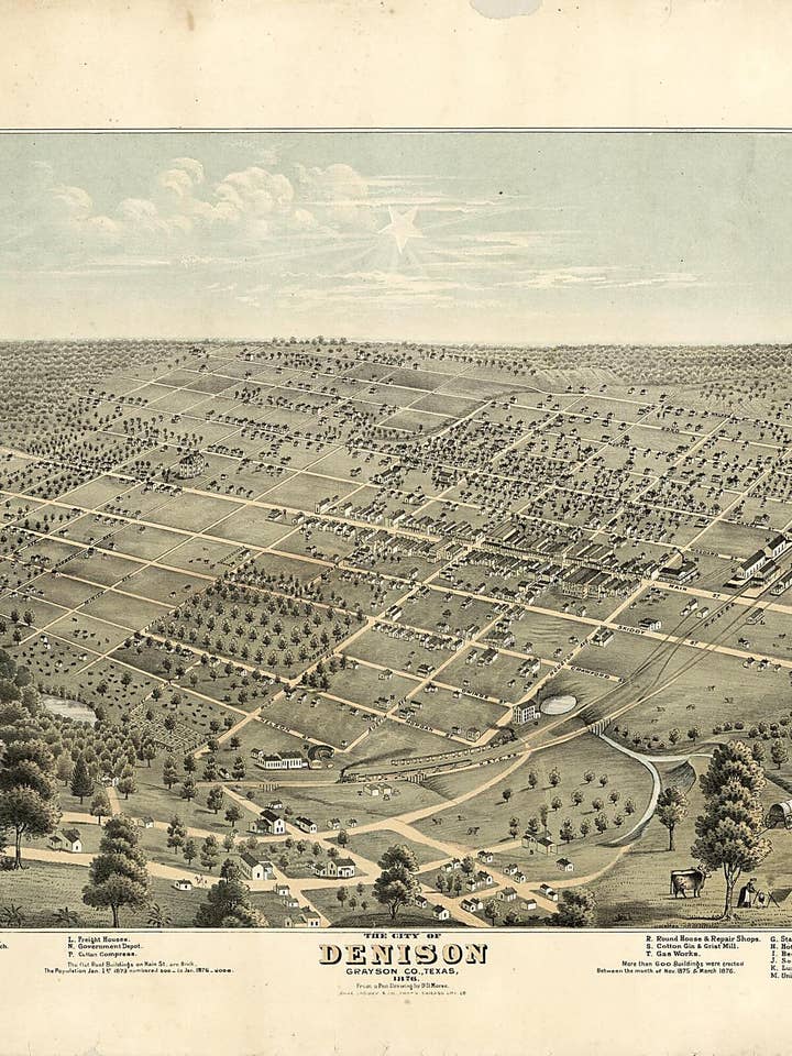 The City of Denison, Grayson County, Texas, 1876 for wholesale by Relic Map Co.
