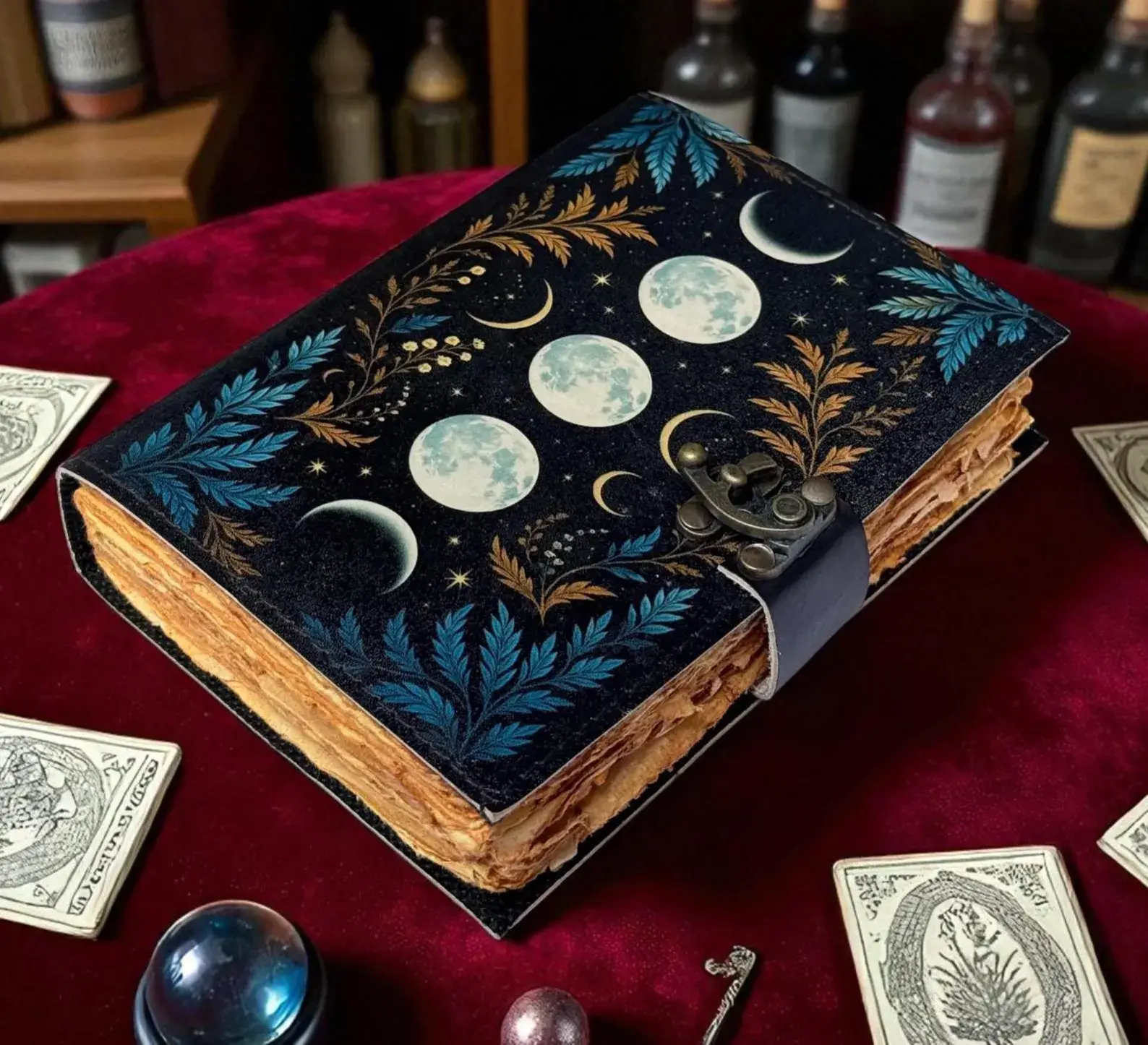 Black Moon Phase Grimoire leather journal Notebook Book of shadow for wholesale on Faire5