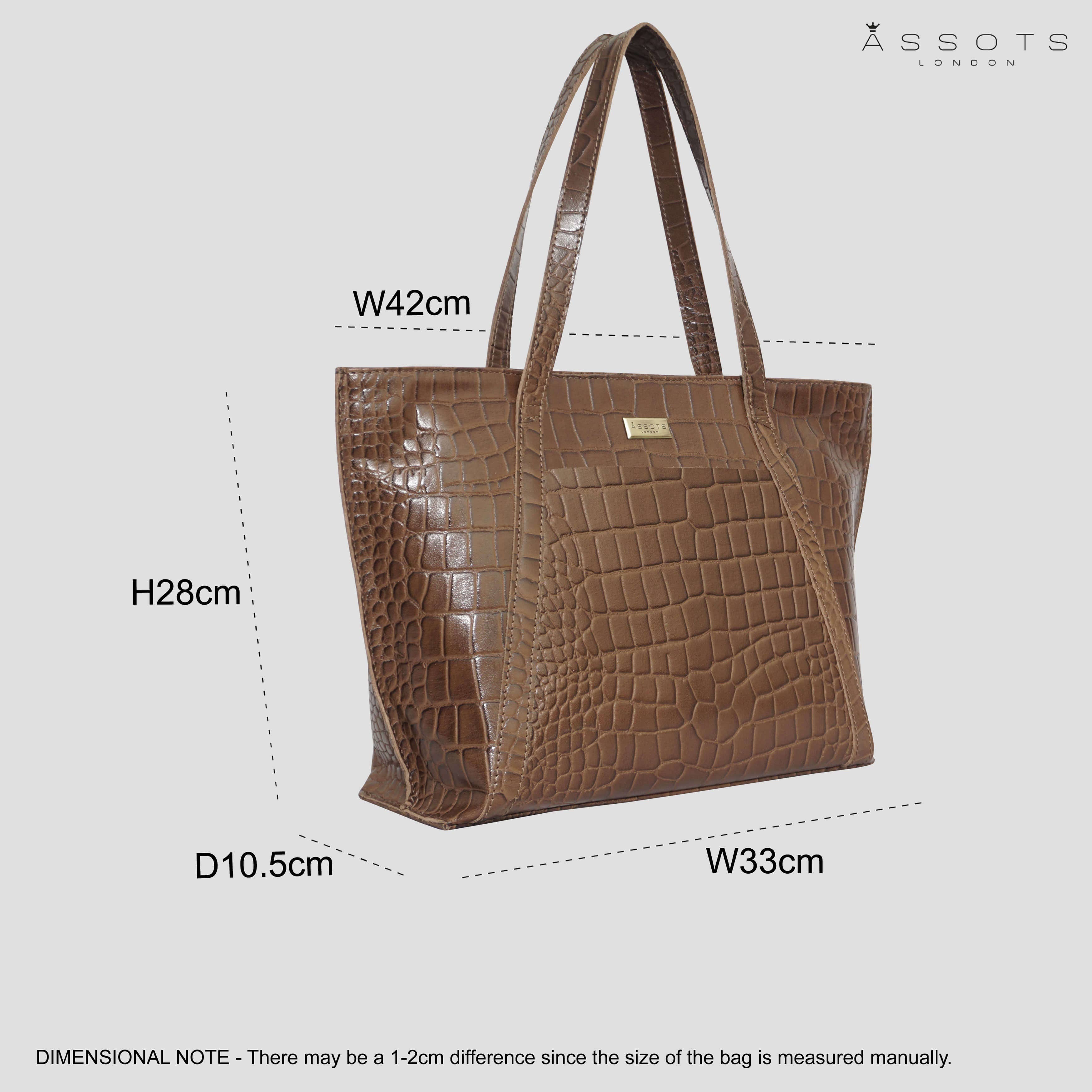 Assots London - Wholesale Tote Bag - Women's - 'AGNES' Tan Vintage Croc Real Leather Designer Tote Bag3