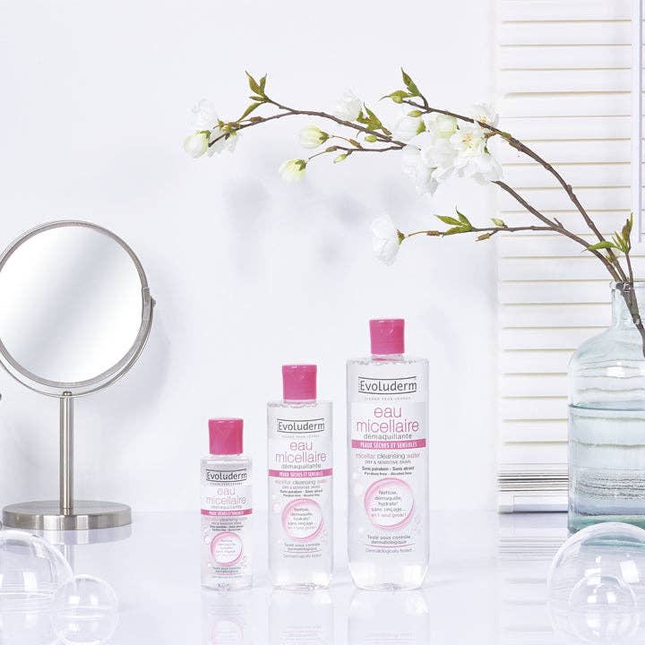 Evoluderm – wholesale Sminkborttagning – Micellär rengöringsvatten för torr och känslig hud1