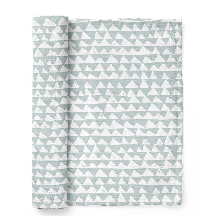 Muslin Swaddle Baby Blanket - Mountains Swaddle for wholesale by Mini Wander, LLC