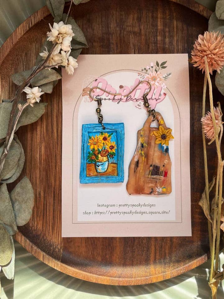 Polymer lerøreringe - Solsikker | Van Gogh smykker for engroshandel hos PrettySpookyDesigns