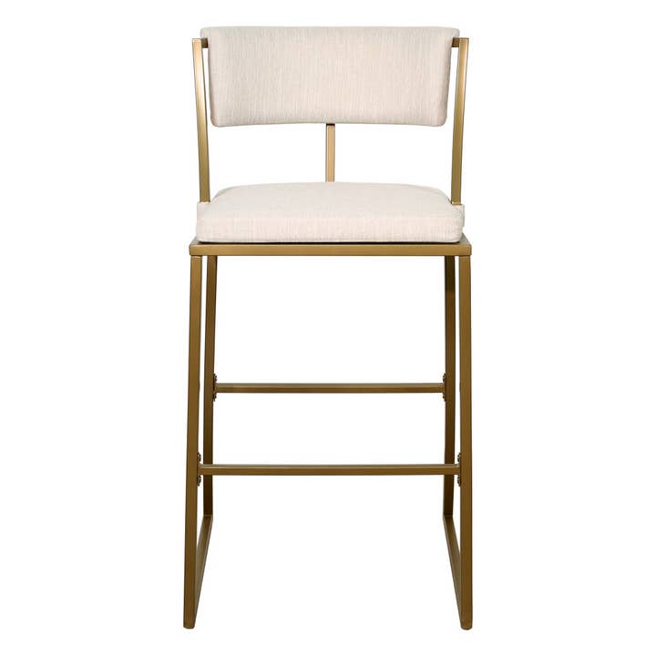 HomeRoots - Wholesale Chair - 30" Beige And Antiqued Brass Steel Low Back Height Bar Chair2