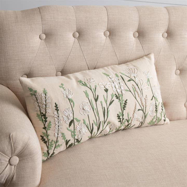 Lumbar Pillow - Embroidered Wild Flowers (Pk/02) for wholesale by Audrey's Home & Gift