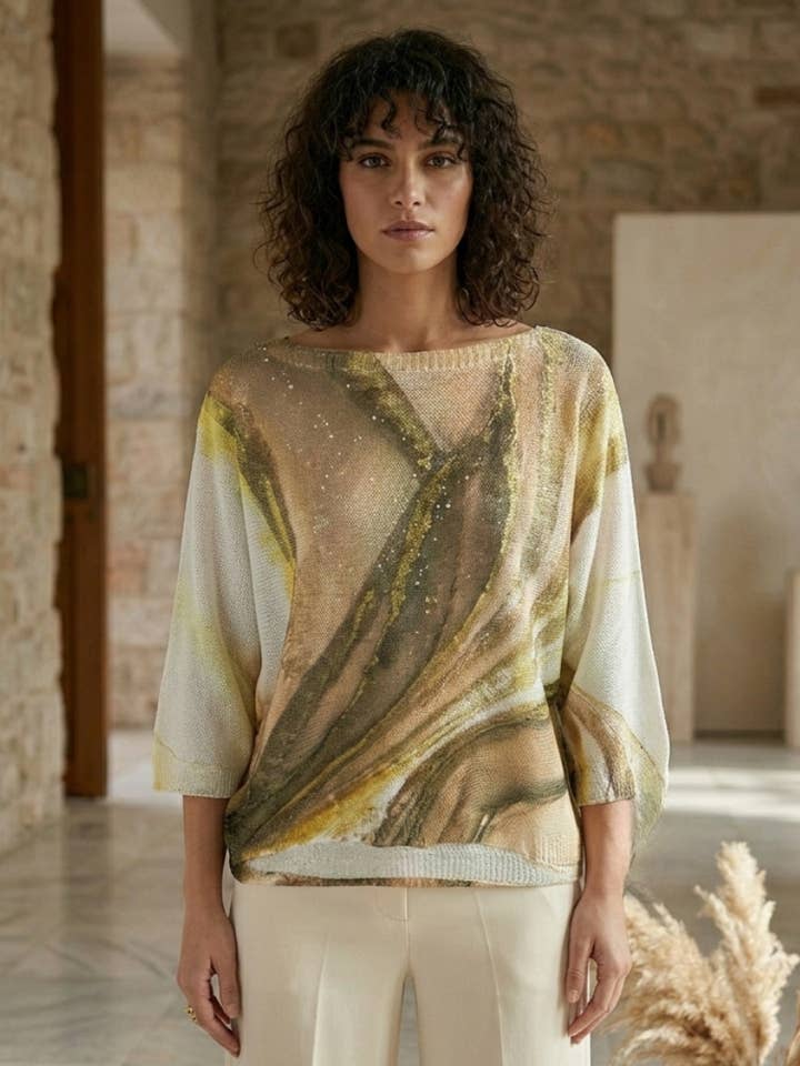 Metalisk abstrakt grafisk hør-T-shirt for engroshandel hos House of Marcel Apparel