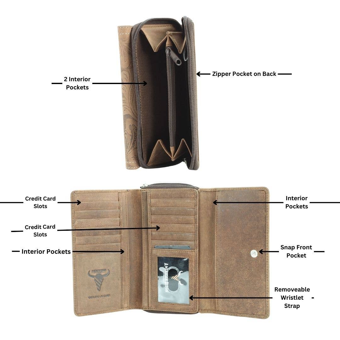 Leather Impressions Inc - Vendita all'ingrosso Pochette - Donna - Pochette da donna American Bison con bottoni floreali3