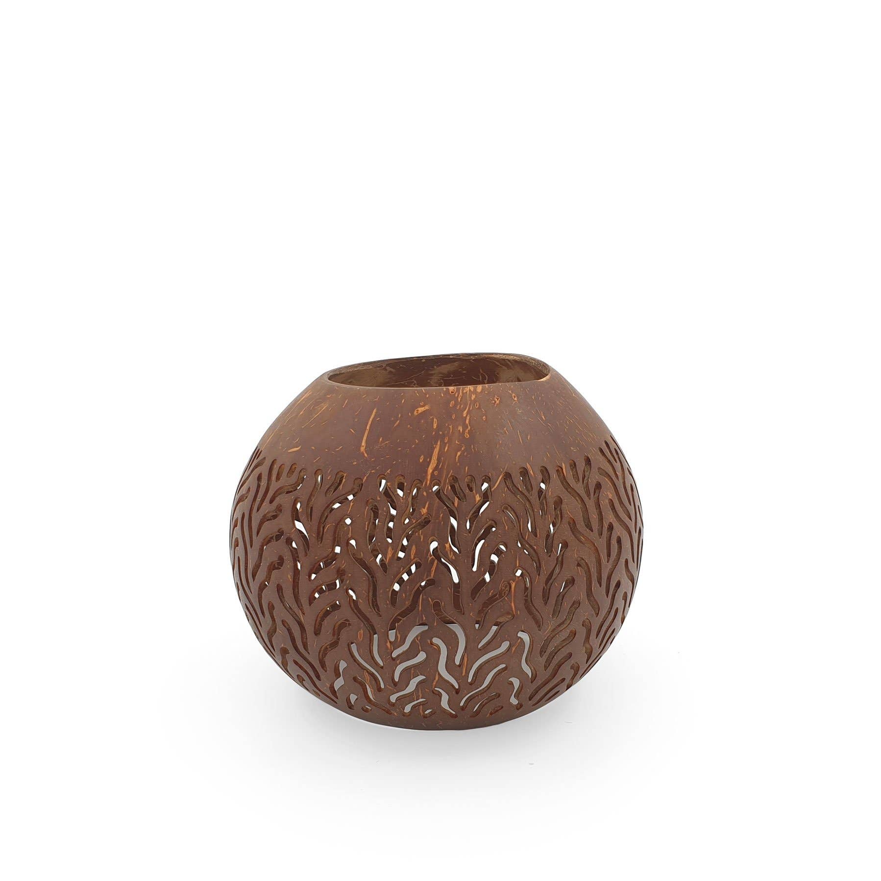 FERN – wholesale Candle holder – Coconut Candle Holder Brown Carved2