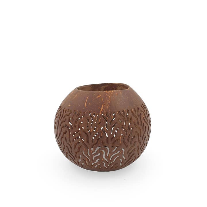 FERN – wholesale Candle holder – Coconut Candle Holder Brown Carved2