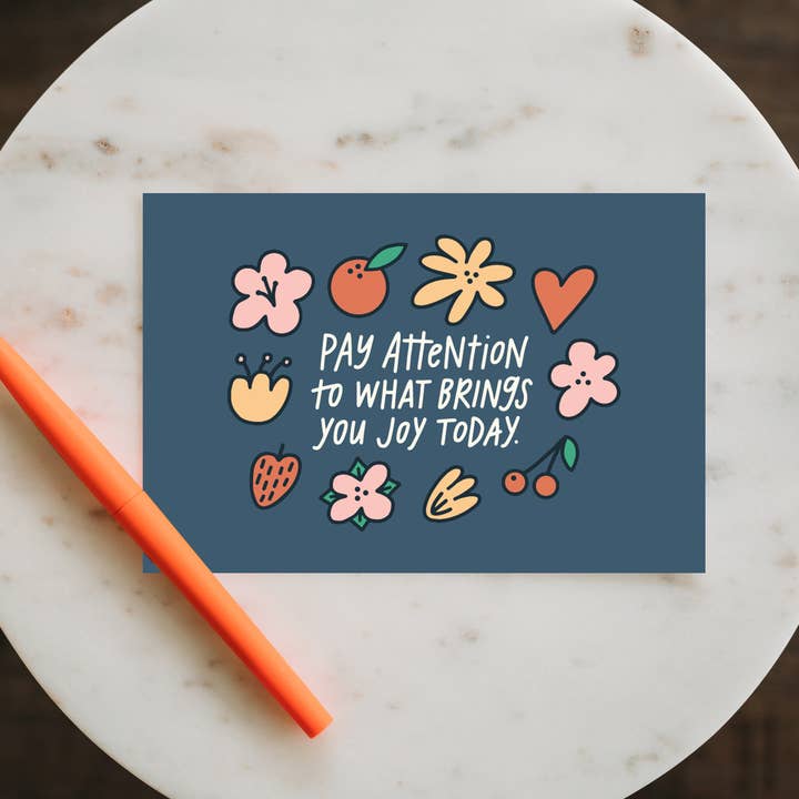 Pay Attention to What Brings You Joy Today Postcard for wholesale by Lettering Works