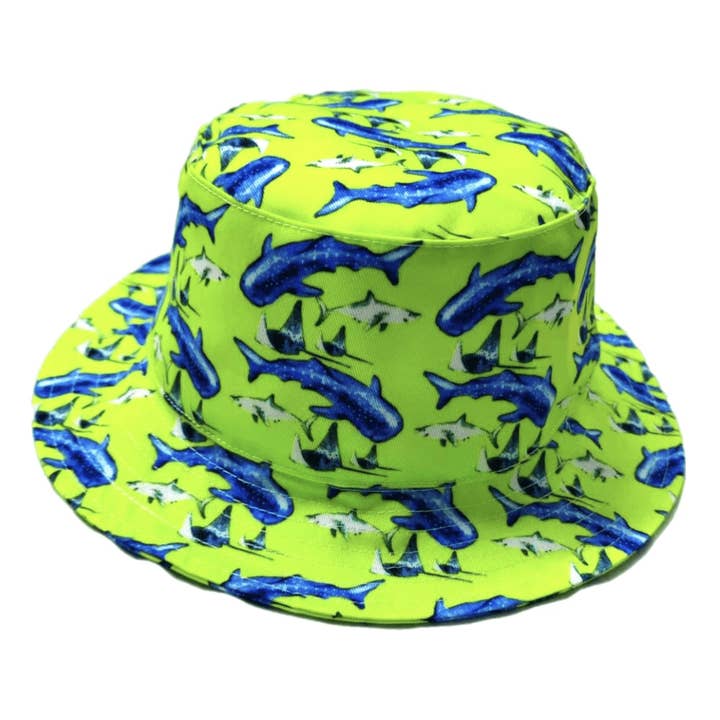 Fluro Green Sharks Beach Hat for wholesale by Cheeky Chickadee