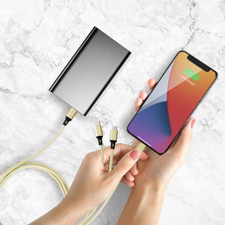 Ellie Rose - Wholesale Charging Cable - 3-in-1 Charging Cable 10 Ft Nylon - Gold (USB C)7