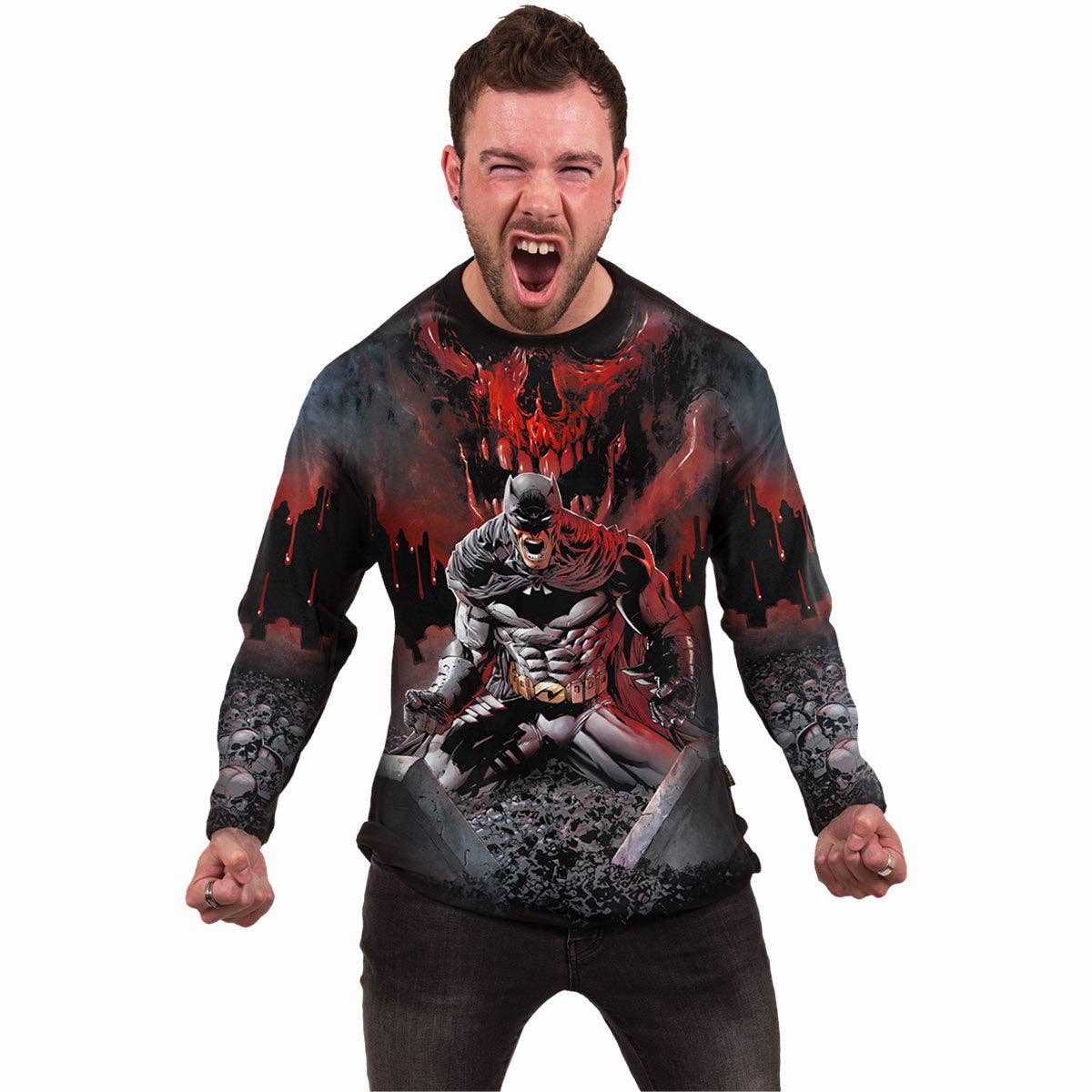 Spiral - Wholesale T-Shirt (Graphic) - Unisex - BATMAN - ASYLUM WRAP - Allover Longsleeve T-Shirt Black2