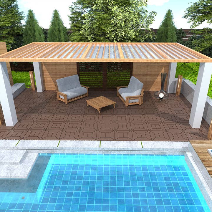 Orange County Decor - Wholesale Outdoor Ornament/Decor - Style 12" Patio Deck Tiles, Diy Module Interlocking Decking Tiles Floor Tile,Easy And Quick Installation Court Tiles For Porch Poolside Balcony Backyard 44Pcs Red Brown Red Brown Polypropylene6