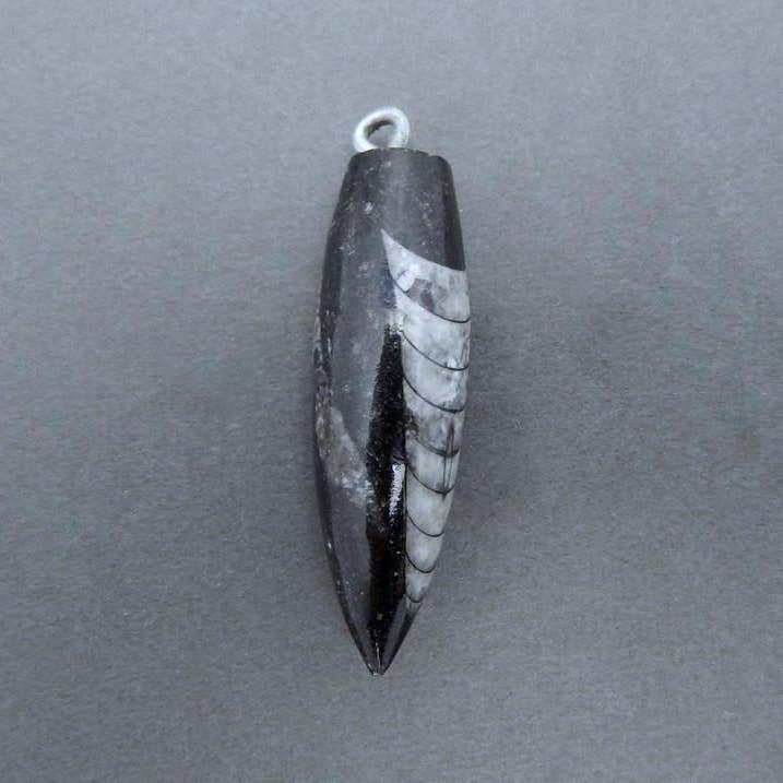 Rock Paradise - Wholesale Individual Charm/Pendant - Orthoceras Point Fossil Spike Pendant with Silver Plated Bai