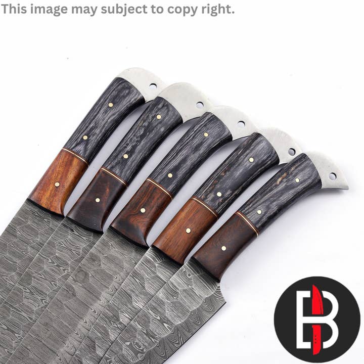 Bravohandicrafts - Wholesale Knife Set - Damascus Steel Chef Set Handmade BBQ Kitchen Knives 5 Pcs US5