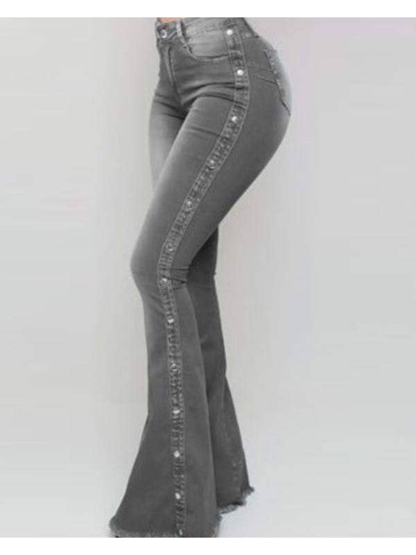 Queen Fashion - Wholesale Jeans - Women's - zipper fly raw hem flared leg stretch skinny jeans3