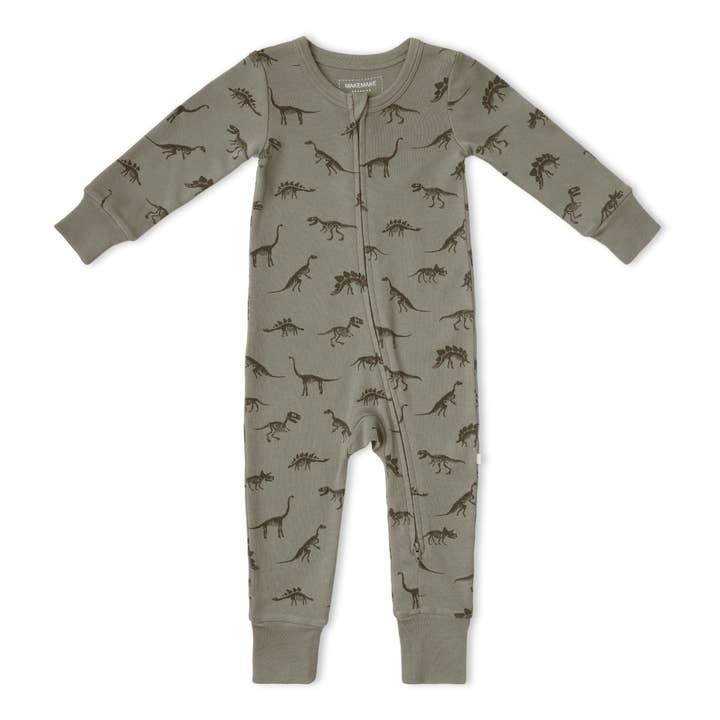 Organic 2-Way Zip Romper - Dinos for wholesale by Makemake Organics