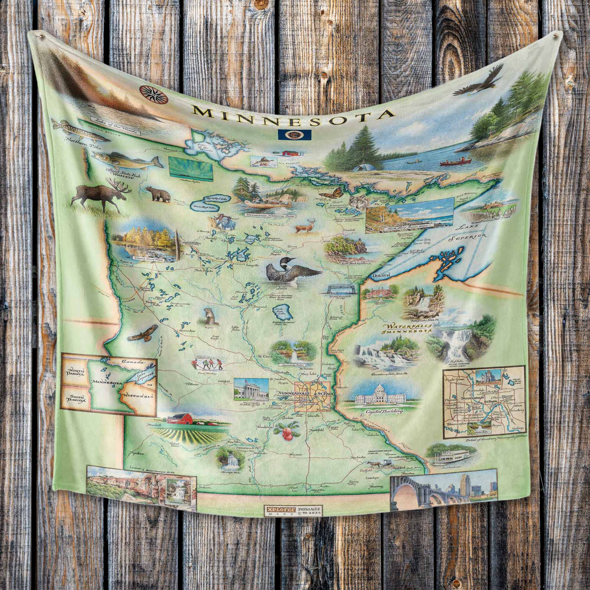 XPLORER MAPS - Vendita all'ingrosso Plaid - Coperta in pile con mappa dello stato del Minnesota 2