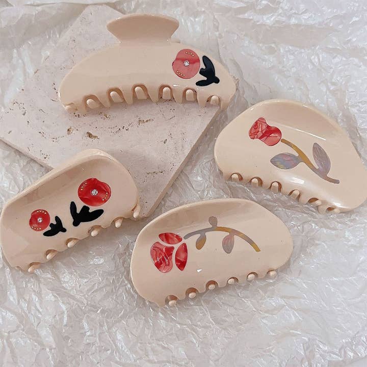 FRENCH STYLE ROSE CREAM COLOR ACETATE HAIR CLAW CLIPS for wholesale by ACCITY