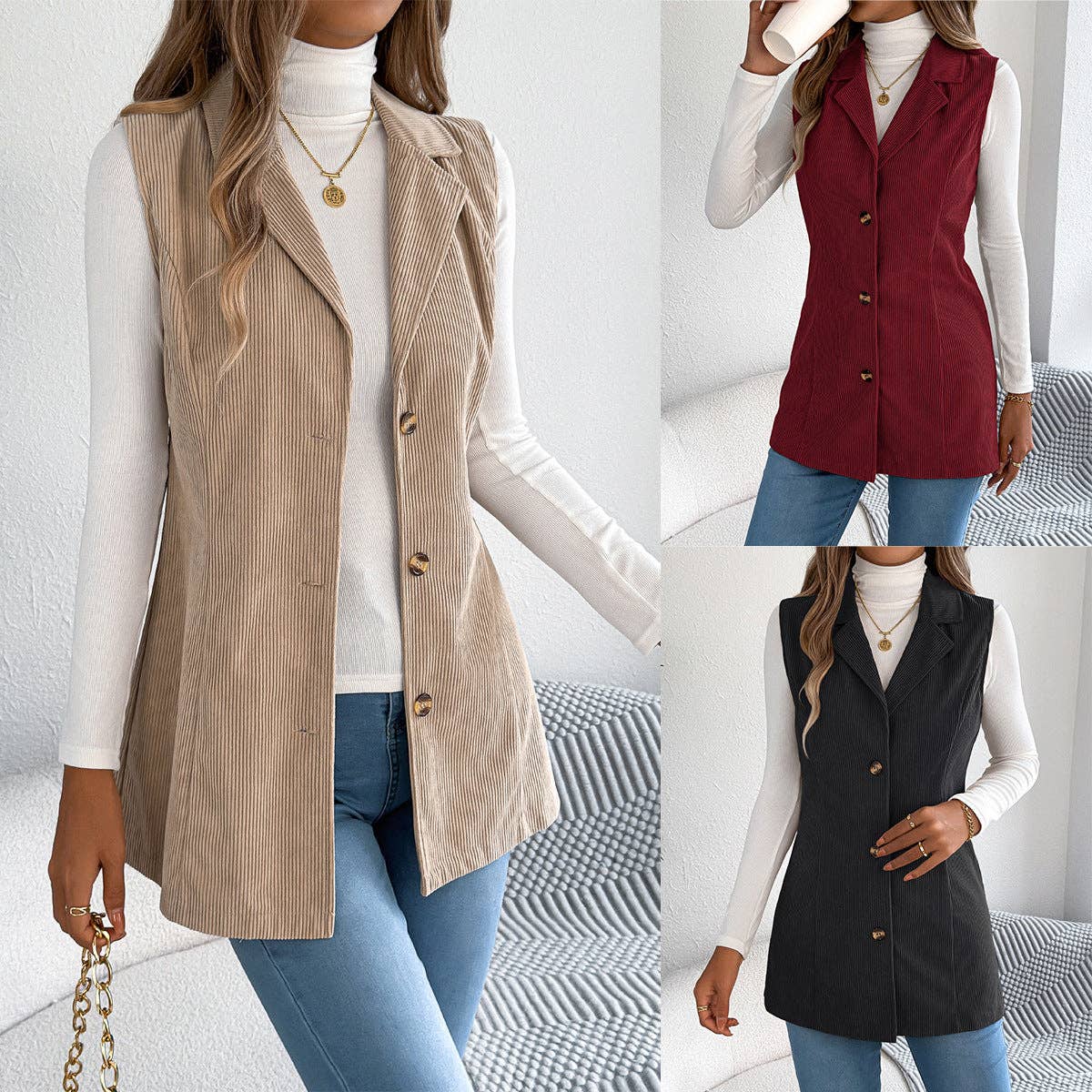 Masyal - Wholesale Outerwear Vest - Women's - Women's Autumn Winter Single-Breasted Corduroy Vest Jacket1