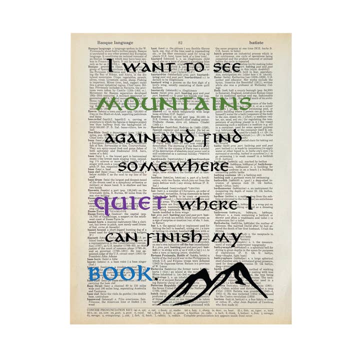 I want to see mountains| Dictionary Print | Vintage Book Art for wholesale by Bookish Birds