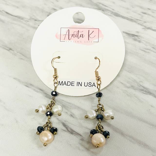 Pearl & Crystal Dangle Earring for wholesale by Anita K By Blushing Pink