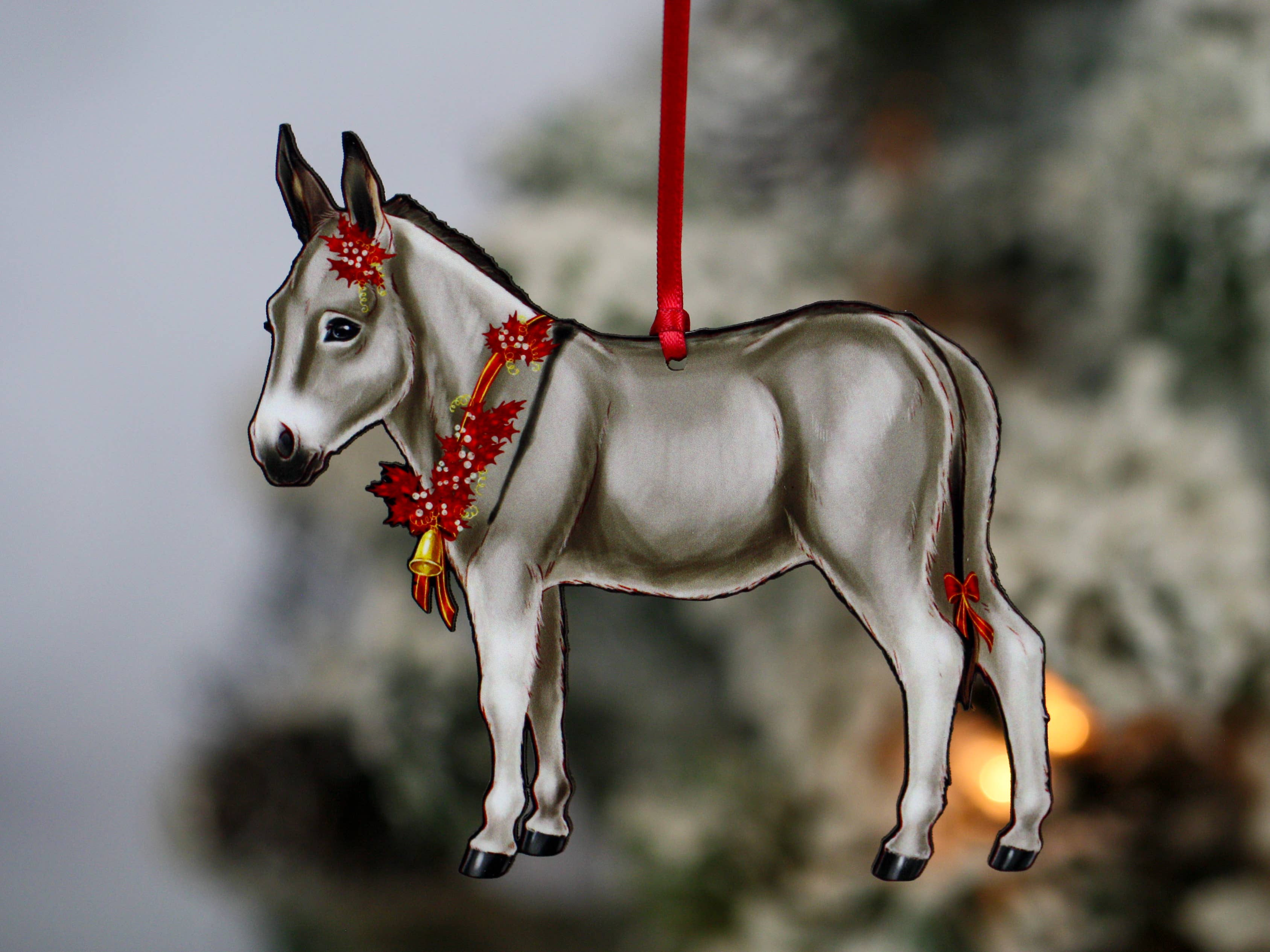 Classy Equine - Wholesale Ornament - Gray & White Miniature Donkey Christmas Ornament Gift Decor5