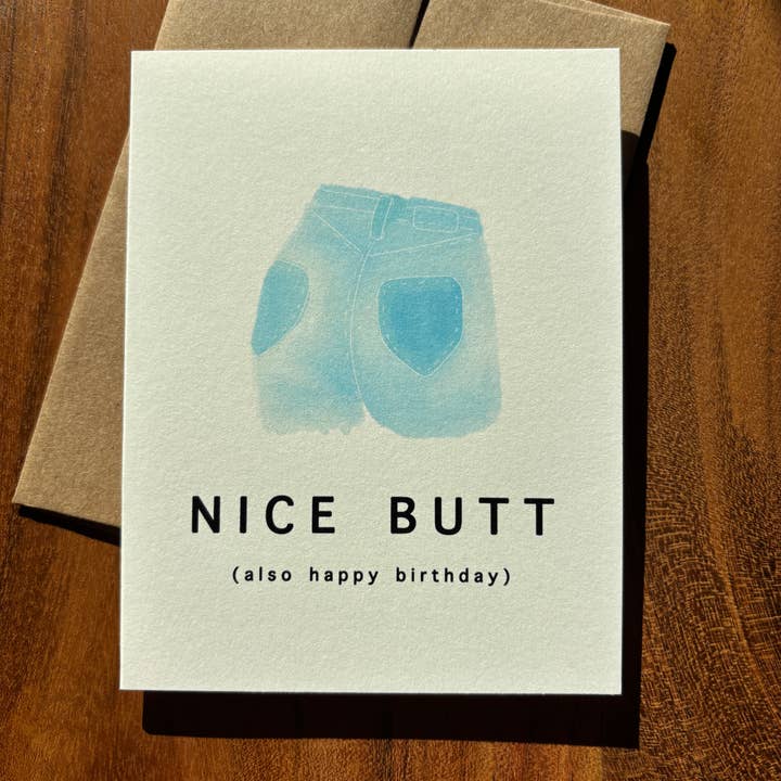 Nice Butt Birthday Card for wholesale by Hello Friend Paper Co.