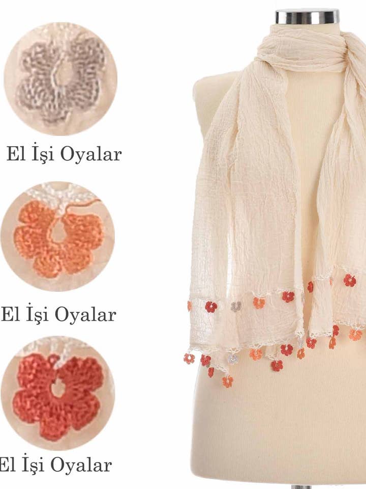 Bomuld Pinkish Orange Tørklæde - Gradvis Broderet Håndlavet for engroshandel hos Dosimira